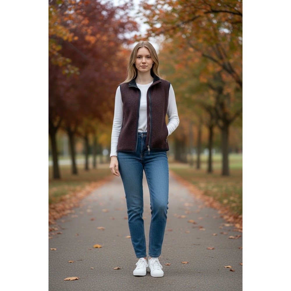Ibex Womens Boiled Wool Full Zip Vest Burgundy Heather Small Made in USA